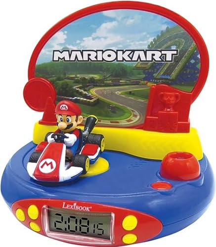 Lexibook RP500NI Mario Kart Nintendo Projektor-Wecker mit Klingeltönen, Eingebautes Nachtlicht, Projektion der Zeit an der Decke, Soundeffekte, batteriebetrieben von Lexibook