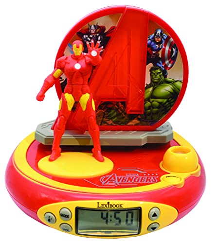 Lexibook RP510AV Marvel The Avengers Iron Man Projektor Funkuhr, integriertes Nachtlicht, Zeitprojektion an die Decke, Soundeffekte, batteriebetrieben, rot/gelb, Standard von Lexibook