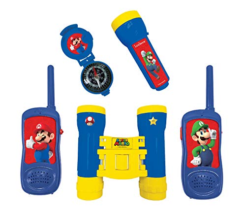 LEXIBOOK Nintendo Super Mario - Set für Abenteuer - Walkie-Talkies 120m, Fernglas, Kompass, Taschenlampe, Blau/Gelb, RPTW12NI von Lexibook
