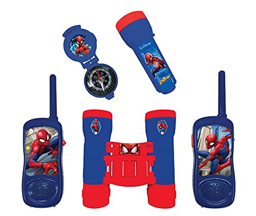 LEXIBOOK Spider-Man - Set für Abenteuer, Walkie-Talkies 120m, Fernglas, Kompass, Taschenlampe, Rot/Blau, RPTW12SP von Lexibook