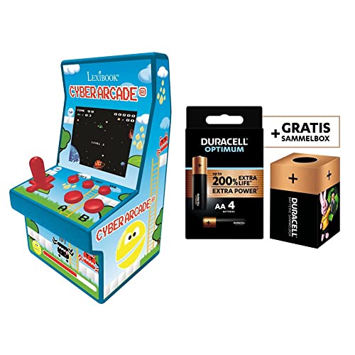 Lexibook Retro spielkonsole Cyber Arcade 200 Spiele, 2,8” LCD-Farbbildschirm + Duracell NEU Optimum AA Mignon Alkaline-Batterien von Lexibook