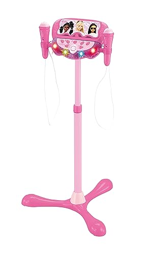 LEXIBOOK S160BB Barbie, Leuchtlautsprecher auf Ständer für Kinder, Musikspiel, höhenverstellbar, Lichteffekte, 2 Mikrofone inklusive, MP3-Anschluss, Aux-in-Anschluss, Pink von Lexibook