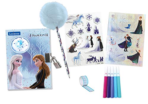 Lexibook SD30FZ Frozen 2 Elektronisches Geheimes Tagebuch mit Lichteffekte, Schlüssel und Vorhängeschloss, Stickerbögen, Pomponstift, blau/violett von Lexibook
