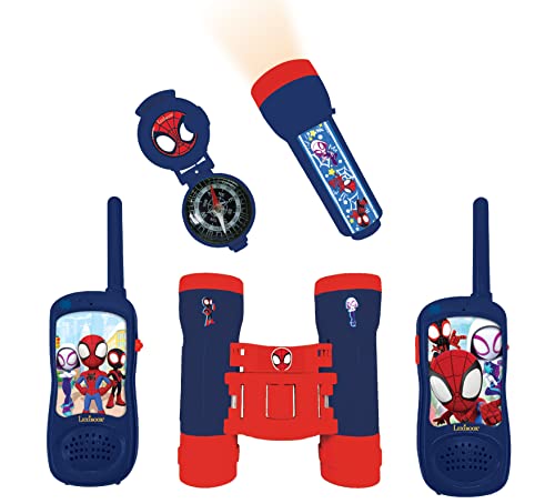 LEXIBOOK Spidey und Seine erstaunlichen Freunde - Komplettes Spiderman-Abenteurerset, für Kinder, Walkie-Talkies 120m, Fernglas, Taschenlampe, Kompass, Rot/Blau, RPTW11SP von Lexibook