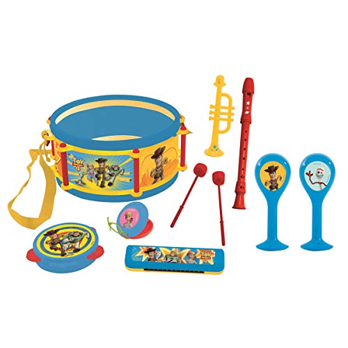Lexibook Toy Story 4 Woody Buzz Musikspielzeug, Musik-Set, 7 Musikinstrumenten (Trommel, Maracas, Castanet, Harmonika, Blockflöte, Trompete, Tamburin), Spielzeug Bequem zu tragen, Blau/Gelb, K360TS von Lexibook