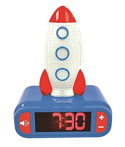 Lexibook - Wecker Nachtlicht Rakete für Kinder, Leuchtende Rakete, Uhr, Wecker für Jungen, Snooze, Farbe Blau - RL800SPC von Lexibook