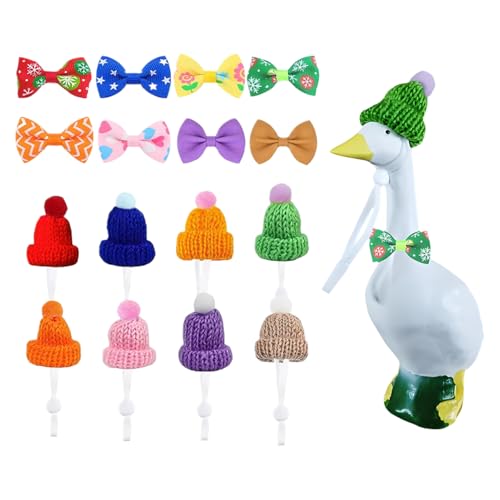 Desk Geese Outfits | Mini Schreibtisch Gänse Kopfschmuck - Deko Figur Mit Mini Strickmützen Und Fliegen Für Halloween Party Festliche Events Weihnachtsfeiern von Lexsyn
