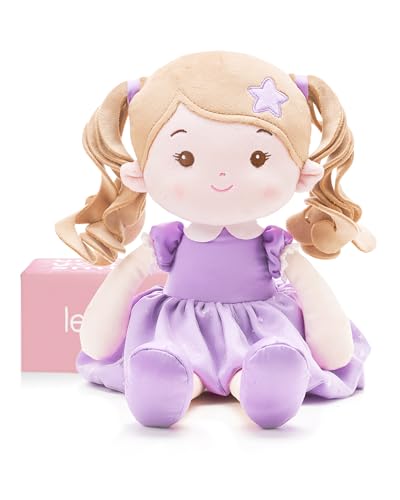 LeyaDoll Weiche Babypuppe Spielzeug (40 cm), Meine erste Stoffpuppe für 1-Jährige Mädchen, Geburtstagsgeschenk, Kleinkinder -Princess Starlet-Purple von LeyaDoll