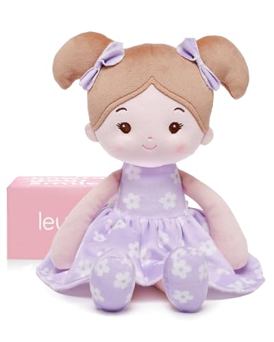 LeyaDoll Weiche Stoffpuppe (32cm), Geburtstags- & Taufgeschenk für Mädchen – Liebevolles Baby Spielzeug 0–3 Jahre – Mein erster Schutzengel – Florabelle-Purple von LeyaDoll