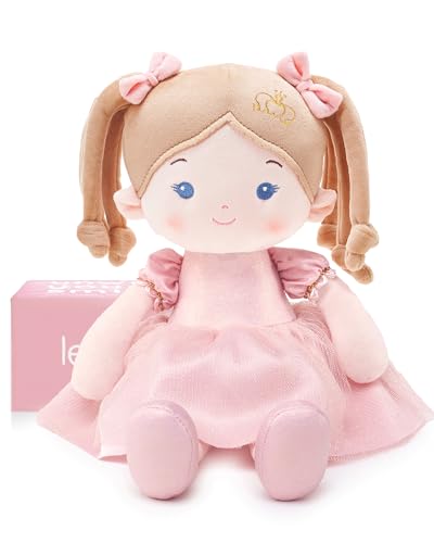 LeyaDoll Weiche Stoffpuppe (40cm),Geburtstags- & Taufgeschenk für Mädchen - Liebevolles Baby Spielzeug 0-3 Jahre - Mein erster Schutzengel - Princess Coral von LeyaDoll
