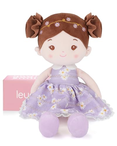 LeyaDoll Weiche Stoffpuppe (40cm) – Geburtstags- & Taufgeschenk für Mädchen – Liebevolles Baby Spielzeug 0–3 Jahre – Mein erster Schutzengel – Daisy-Light-Purple von LeyaDoll