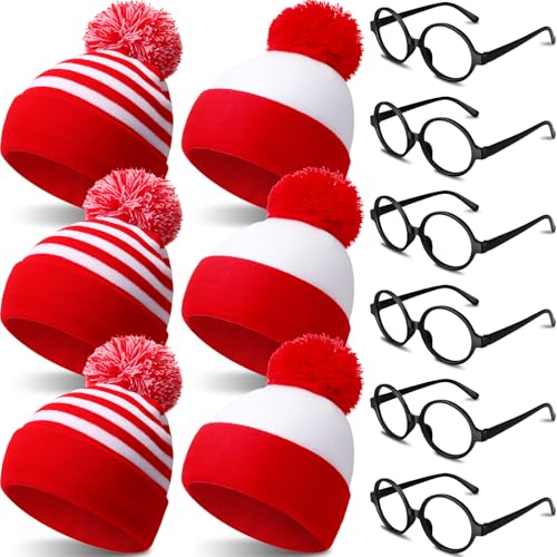 Leyndo 12-teiliges rot-weißes Strickmützen-Set, Hut und Brillenrahmen ohne Linse, Kostümzubehör-Set für Erwachsene, Halloween, Weihnachtsfeier, Hauptsächlich Rot, Weiß und Schwarz, Einheitsgröße Leyndo 12-teiliges rot-weißes Strickmützen-Set, Hut und Brillenrahmen ohne Linse, Kostümzubehör-Set für Erwachsene, Halloween, Weihnachtsfeier, Hauptsächlich Rot, Weiß und Schwarz, Einheitsgröße von Leyndo