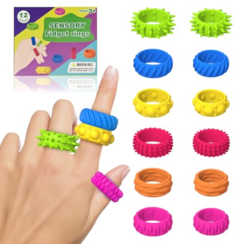 12 Stück Sensory Fidget Ringe, Zappelspielzeuge für Kinder, Anti Stress Spielzeug Stressabbau für Autismus, Fidget Squishy Toy Anxiety ADHD Toys von Lezehea