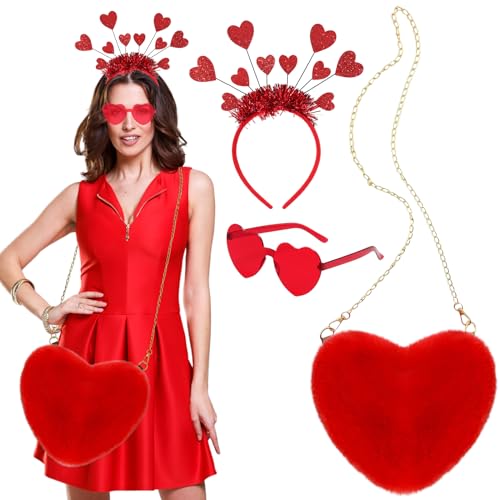 3 Stück Herztasche Rot Herz Haarreif Herzbrille Rot Amor Kostüm Damen Accessoires Glitzer Amor Haarreif Herztasche Plüsch Randlose Herz Brille für Cocktail Outdoor Karneval Alltag Festival Geschenk 3 Stück Herztasche Rot Herz Haarreif Herzbrille Rot Amor Kostüm Damen Accessoires Glitzer Amor Haarreif Herztasche Plüsch Randlose Herz Brille für Cocktail Outdoor Karneval Alltag Festival Geschenk von Lezehea
