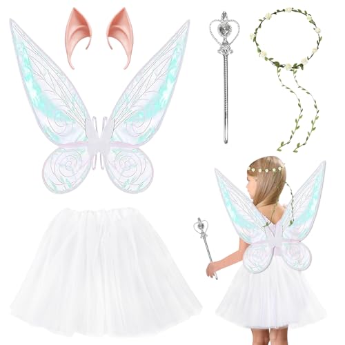 Lezehea Feenflügel Kinder,Schmetterlingsflügel mit Elfenohren+Blumenkranz+Zauberstab+Tüllrock,Mädchen Fairy Wings Kostüm,Feen Flügel für Karneval Geburtstag Cosplay Halloween Weihnachten Themed Party Lezehea Feenflügel Kinder,Schmetterlingsflügel mit Elfenohren+Blumenkranz+Zauberstab+Tüllrock,Mädchen Fairy Wings Kostüm,Feen Flügel für Karneval Geburtstag Cosplay Halloween Weihnachten Themed Party von Lezehea