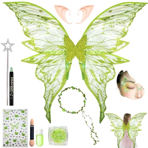 Feenflügel Kostüm,Feenflügel Kinder Erwachsene,Schmetterlingsflügel mit Elfenohren+Blumenkranz+Sterne Feenstäbe+Glitter Gel+Glitzersteine Gesicht,für Karneval Geburtstag Halloween Weihnachten Feenflügel Kostüm,Feenflügel Kinder Erwachsene,Schmetterlingsflügel mit Elfenohren+Blumenkranz+Sterne Feenstäbe+Glitter Gel+Glitzersteine Gesicht,für Karneval Geburtstag Halloween Weihnachten von Lezehea