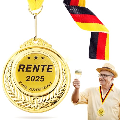 Rente Medaille Personalisiert Mit Band 2025 Ruhestand Geschenk Für Rentner Unvergessliches Abschiedsgeschenk Kollegen Rente Für Pensionierende Mitarbeiter Und Kollegen (Gold) von Lezehea