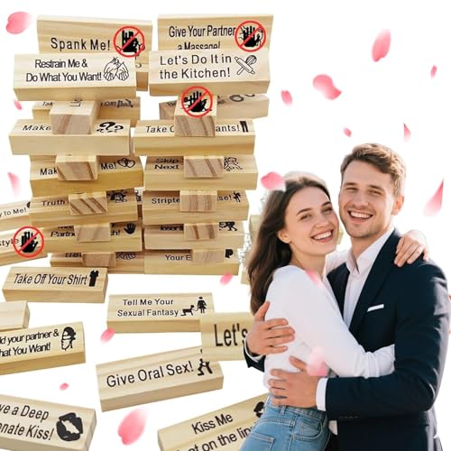The Lust Tower Blocks, Super Naughty Block Tower Game, Lustiges Paarspiel für Erwachsene, 48 Holzblöcke mit Wahrheit oder Pflicht Fragen und Herausforderungen, ideal für Dates, Paare The Lust Tower Blocks, Super Naughty Block Tower Game, Lustiges Paarspiel für Erwachsene, 48 Holzblöcke mit Wahrheit oder Pflicht Fragen und Herausforderungen, ideal für Dates, Paare von Lezehea