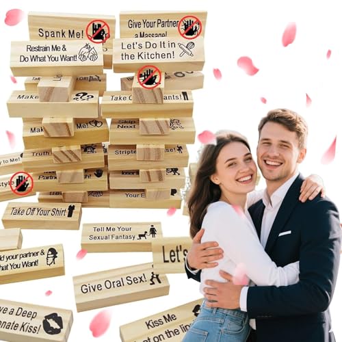 48 Stück Block Tower Spiel, Tower Stack Spiel Stapeln Holzblock Spiel Block Tower Spiel für Paare,Lustiges Paarspiel für Erwachsene,Ideal für Dates, Paare von Lezehea