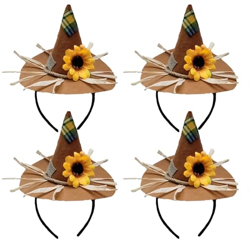 Lezevn 4 Stück Vogelscheuche Hut Blume Mini Vogelscheuche Hut Stirnband Vogelscheuche Kostüm für Halloween Kostüm Zubehör von Lezevn
