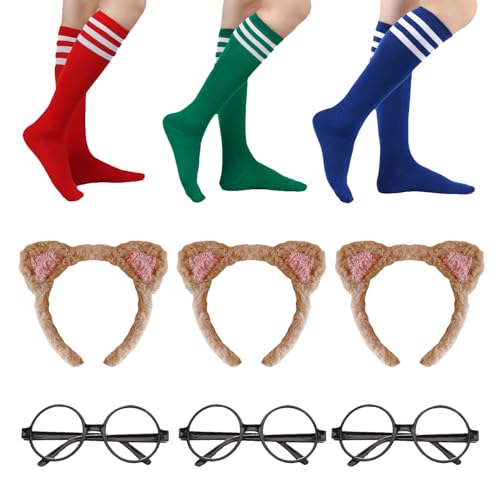 Lezevn 9pcs Halloween Streifenhörnchen Kostüm Set Streifenhörnchen Ohren Stirnband Brille Kniehohe Socken für Freund Erwachsene Kostüme Cosplay Bühnenaufführung Halloween Party von Lezevn