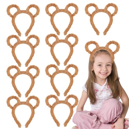 Lezevn Bärenohr-Stirnbänder, Braun, niedliches Cartoon-Ohr-Stirnband, weiches Make-up, Haarreifen für Kinder und Erwachsene, 9 Stück von Lezevn