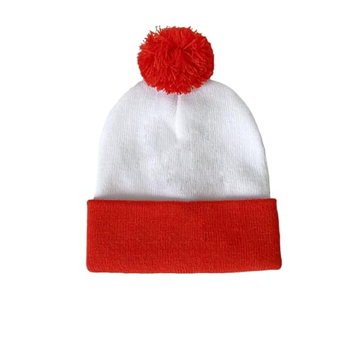 Lezevn Rot-weiße Bommel-Beanie-Mütze, Weltbuchtag, Kostümzubehör für Weihnachten, Outdoor, Ski von Lezevn