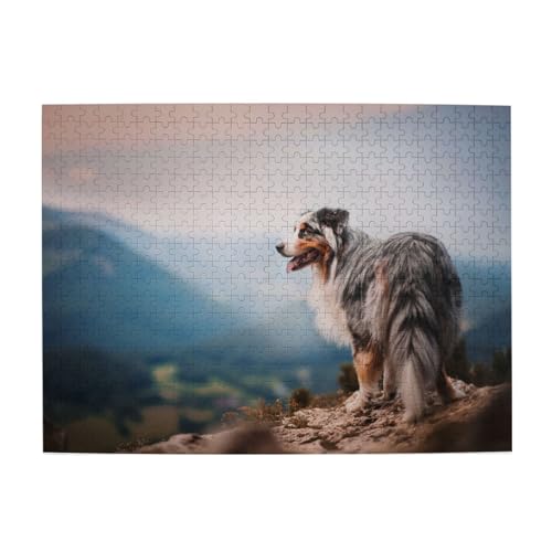500 Teile, Puzzles für Erwachsene, anspruchsvolle Puzzles, Puzzlespiel für das Ganze,Australian Shepherd Berge Aussie Haustiere Hunde von LfearTesa