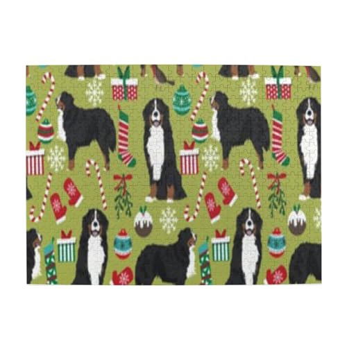 500 Teile, Puzzles für Erwachsene, anspruchsvolle Puzzles, Puzzlespiel für das Ganze,Berner Sennenhunde Weihnachten Süßer Hund von LfearTesa