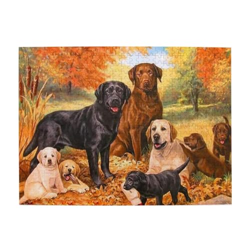 500 Teile, Puzzles für Erwachsene, anspruchsvolle Puzzles, Puzzlespiel für das Ganze,Herbst Labrador Lab Golden Retriever Hund danken von LfearTesa