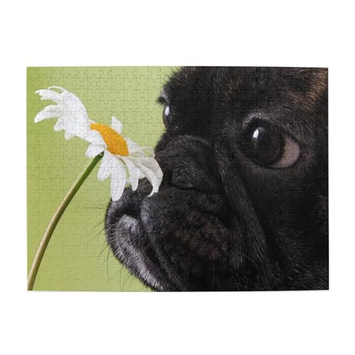 500 Teile, Puzzles für Erwachsene, anspruchsvolle Puzzles, Puzzlespiel für das Ganze,Hundemuster Mops Blumenmuster 500 Teile, Puzzles für Erwachsene, anspruchsvolle Puzzles, Puzzlespiel für das Ganze,Hundemuster Mops Blumenmuster von LfearTesa