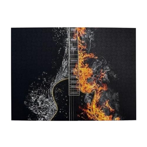 500 Teile, Puzzles für Erwachsene, anspruchsvolle Puzzles, Puzzlespiel für das Ganze,Kalte Akustikgitarre in Flammen von LfearTesa