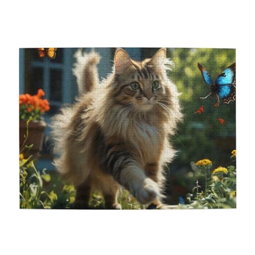 500 Teile, Puzzles für Erwachsene, anspruchsvolle Puzzles, Puzzlespiel für das Ganze,Katzen- und Schmetterlingswiese 500 Teile, Puzzles für Erwachsene, anspruchsvolle Puzzles, Puzzlespiel für das Ganze,Katzen- und Schmetterlingswiese von LfearTesa