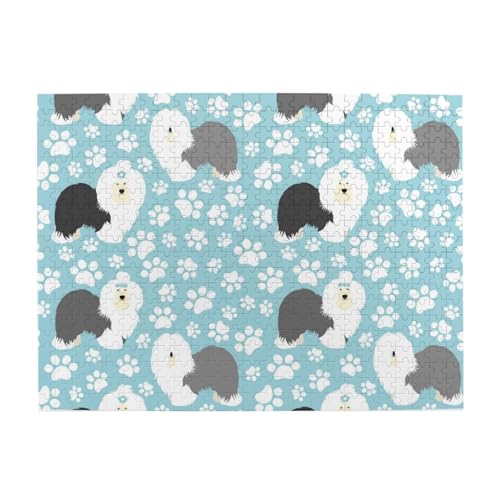 500 Teile, Puzzles für Erwachsene, anspruchsvolle Puzzles, Puzzlespiel für das Ganze,Old English Sheepdog Hintergrund mit handgezeichneten Pfoten niedlichen Cartoon 500 Teile, Puzzles für Erwachsene, anspruchsvolle Puzzles, Puzzlespiel für das Ganze,Old English Sheepdog Hintergrund mit handgezeichneten Pfoten niedlichen Cartoon von LfearTesa