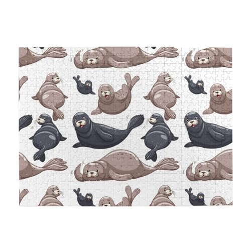 500 Teile, Puzzles für Erwachsene, anspruchsvolle Puzzles, Puzzlespiel für das Ganze,Robben Illustration Seelöwe von LfearTesa