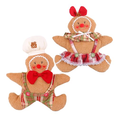 LfrXtra 2pcs Lebkuchen Mann Plüschpuppen Set Handgefertigte Weihnachtsgefüllte Keksjunge Mädchen Figur Ornamente Hängen Anhänger von LfrXtra