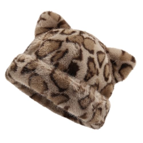 LfrXtra Bekleidungszubehör, übergroßer Kätzchen-Hut mit Ohren, Leopardenmuster, Skimütze, pelzig, Cartoon, Foto-Requisiten, Outdoor-Kopfwickel für Halloween von LfrXtra