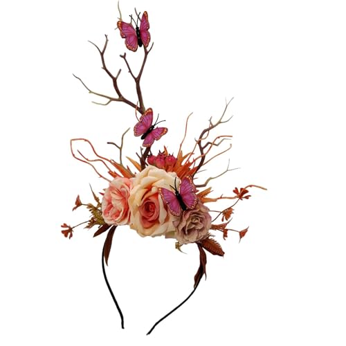 LfrXtra Einzigartige Blumen-Zweig-Stirnbänder für Mädchen, Cosplay, Kopfbedeckung, Hexenzweig, Schmetterling, Maskeraden, Halloween, Cosplay von LfrXtra