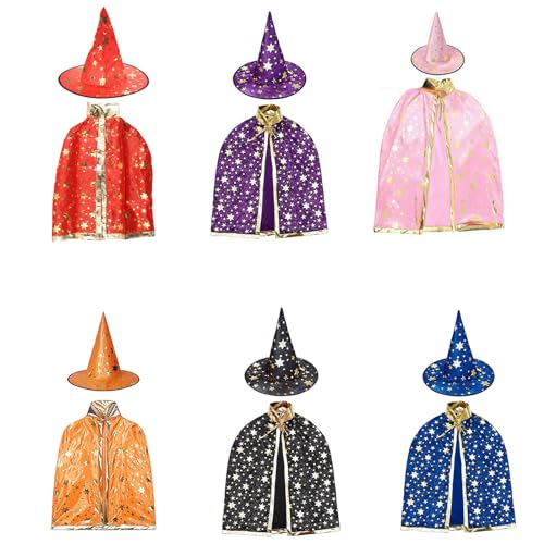 LfrXtra Hut, 2 Stück Kinder Halloween Hexenhüte + Umhang Maskerade Zauberer Hut Cosplay Kostüm Halloween Party Verkleidung Dekor von LfrXtra