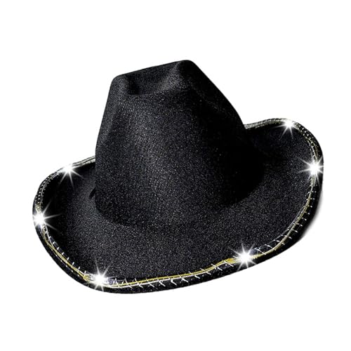 LfrXtra Kostümhut verziert mit LED-Lichtern, Glitzer, Akzente, verstellbarer Riemen, Rollenspiel-Kostüm für Outdoor-Abenteuer, funkelnde Cowboy-Mützen für Nachtpartys von LfrXtra