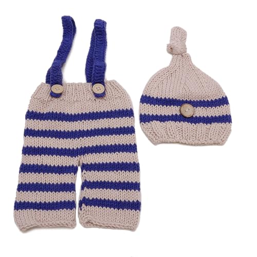 LfrXtra Neugeborene Fotografieanzug Streifen Overalls Strick Hat Set Blue Stripes Kostüm Requisiten Kleidung Baby Souvenirs LfrXtra Neugeborene Fotografieanzug Streifen Overalls Strick Hat Set Blue Stripes Kostüm Requisiten Kleidung Baby Souvenirs von LfrXtra