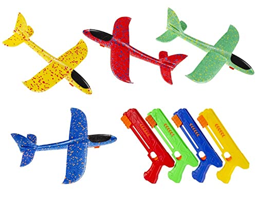 2 x Styroporflieger Flieger Segelflugzeug Flugzeug Wurfgleiter Abschießer mit Katapult Pistole Wurf Schleuder Shooter Kinder Outdoor Kindergeburtstag von Lg Import