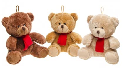 Lg Import Plüsch Bär mit rotem Schal, 3-Fach Sortiert ca. 16 cm - braun, beige und Dunkelbraun, Teddybär, Kuscheltier als Mitgebsel oder Stofftier, Pluesch Sammlung, 3 Stück von Lg Import