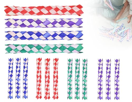 Lhbwhiz 12 Stück Chinesische Fingerfalle,Klassische Spielzeug aus natürliche Palmblätter,Coole Geburtstagsfeierbevorzugungen(blau, lila, grün und rot) von Lhbwhiz