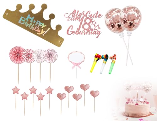 Lhbwhiz 22 Stück Tortendeko 18 Geburtstag,18 Jahre Happy Birthday Kuchendeko,18ter Mädchen Jungen Glitzer Cake Topper,Kuchen Party Dekoration mit Sternen,Konfetti-Luftballons und Papierfächer(Rosa) Lhbwhiz 22 Stück Tortendeko 18 Geburtstag,18 Jahre Happy Birthday Kuchendeko,18ter Mädchen Jungen Glitzer Cake Topper,Kuchen Party Dekoration mit Sternen,Konfetti-Luftballons und Papierfächer(Rosa) von Lhbwhiz