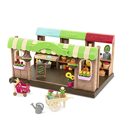 Li'l Woodzeez 67-teilig Hofladen Set mit Zubehör – Obst, Gemüse, Milch, Schubkarre und mehr – Spielzeug für Kinder ab 3 Jahren von Li'l Woodzeez