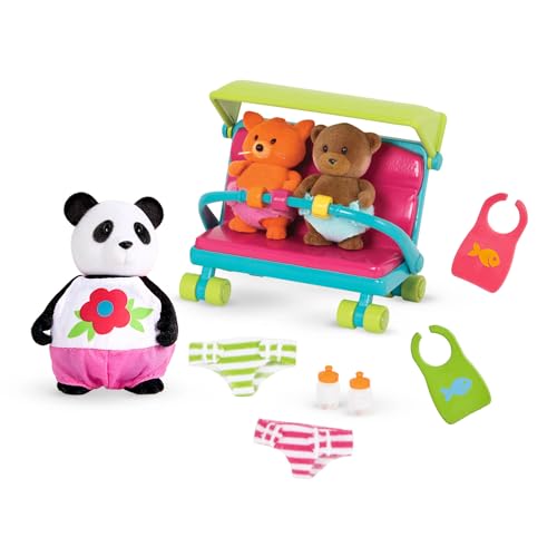 Li’l Woodzeez 13-teilig Panda Babysitter Figur und Zubehör Set – weiche Tierfigur, Babyfiguren, Lätzchen und mehr – Spielzeug für Kinder ab 3 Jahren von Li'l Woodzeez