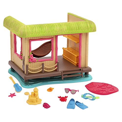 Li’l Woodzeez 15-teiliges Set Tiki Strandhütte mit Zubehör – Hängematte, Surfbrett, Sandburg, Ukulele und mehr – Spielzeug für Kinder ab 3 Jahren von Li'l Woodzeez