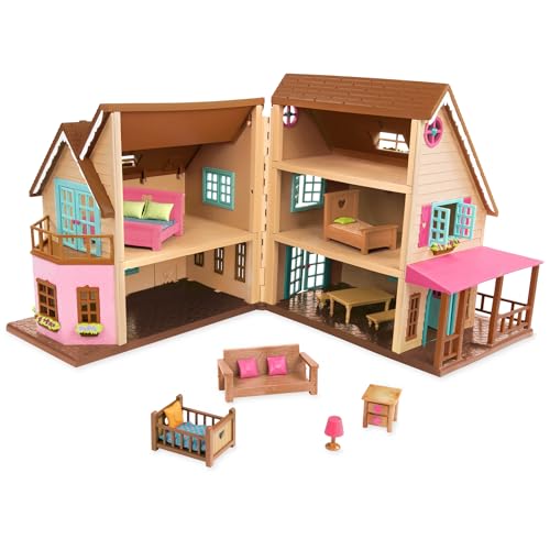 Li’l Woodzeez 20-teiliges Großes 40 cm Haus Set mit Zubehör und 3 Stockwerken – Möbel, LED Lichter und mehr – Spielzeug für Kinder ab 3 Jahren von Li'l Woodzeez