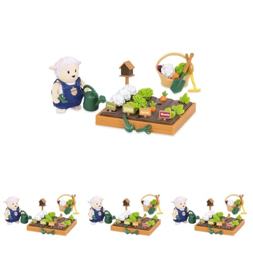 Li’l Woodzeez 31-teilig Schaf im Garten Figur und Zubehör Set – weiche Tierfigur, Gemüsebeet, Gießkanne und mehr – Spielzeug für Kinder ab 3 Jahren (Packung mit 4) von Li'l Woodzeez